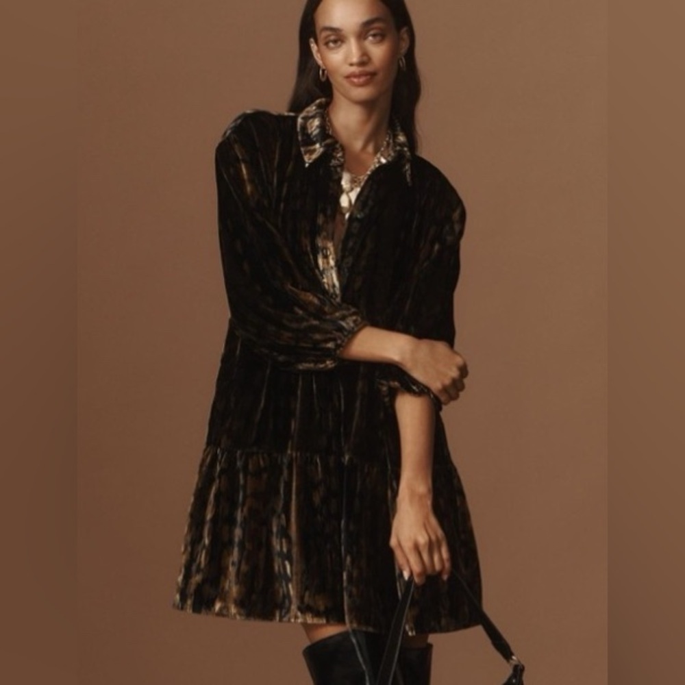 NWT Size XXS - The Bettina Tiered Shirt Dress by Maeve: Mini Velvet Edition